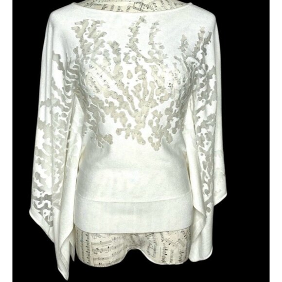 VTG Spiegel Woman Medium white kimono sleeve sweater mesh corral pattern - Picture 1 of 8